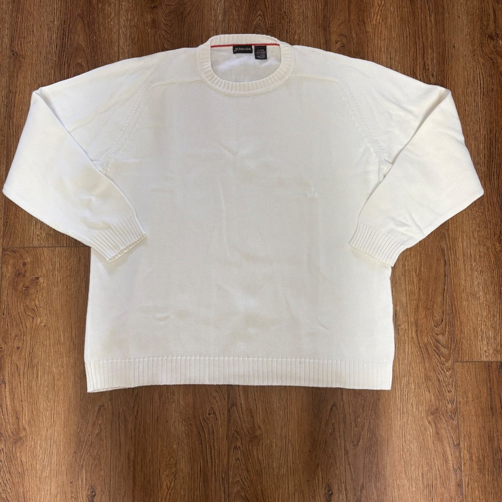 St. Johns Bay Mens White 100% Cotton Crewneck Sweater XL minimalist fisherman
